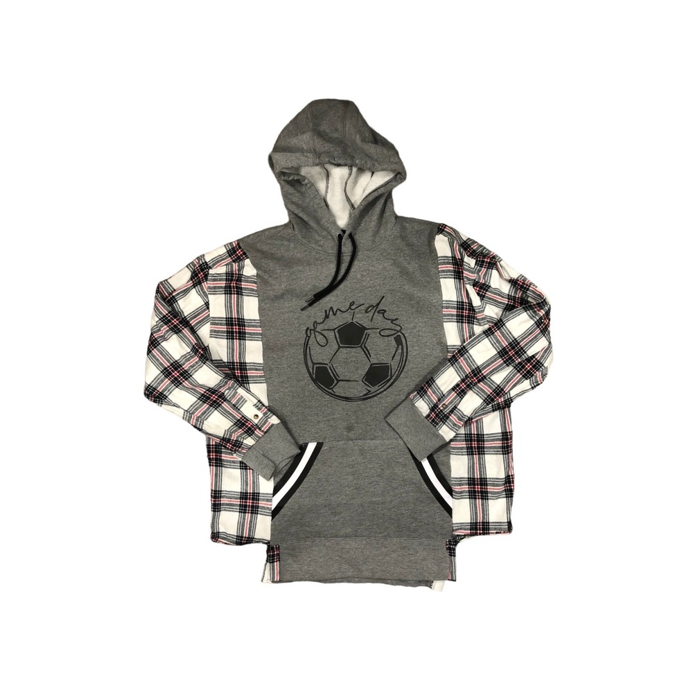 Upcycled soccer game day reworked hoodie flannel/cotton sleeves oversized‎ OOAK